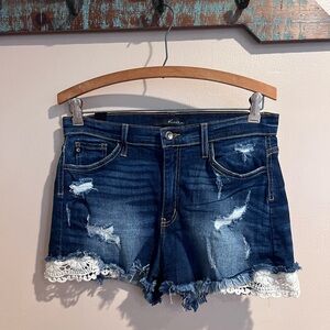 KanCan Dark Wash Jean Shorts with Lace